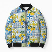 Sicily Italy Lemon Maiolica Bomber Puffer Jacket Sicilian Citrus Tile Mediterranean Art
