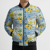 Sicily Italy Lemon Maiolica Bomber Puffer Jacket Sicilian Citrus Tile Mediterranean Art