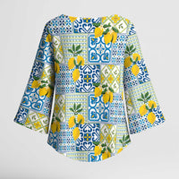 Sicily Italy Lemon Maiolica Kimono Sleeve Blouse Sicilian Citrus Tile Mediterranean Art