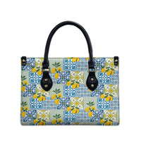 Sicily Italy Lemon Maiolica Leather Bag Sicilian Citrus Tile Mediterranean Art