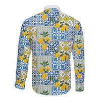 Sicily Italy Lemon Maiolica Long Sleeve Button Shirt Sicilian Citrus Tile Mediterranean Art