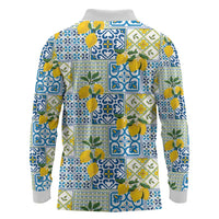 Sicily Italy Lemon Maiolica Long Sleeve Polo Shirt Sicilian Citrus Tile Mediterranean Art