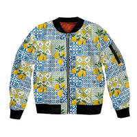 Sicily Italy Lemon Maiolica Sleeve Zip Bomber Jacket Sicilian Citrus Tile Mediterranean Art