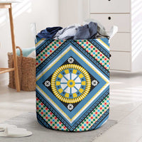 Sicily Italy Carretto Siciliano Laundry Basket Azure Sicilian Cart Wheel Pattern