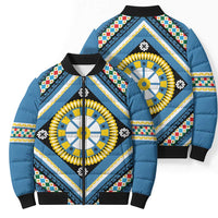Sicily Italy Carretto Siciliano Bomber Puffer Jacket Azure Sicilian Cart Wheel Pattern