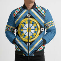 Sicily Italy Carretto Siciliano Bomber Puffer Jacket Azure Sicilian Cart Wheel Pattern