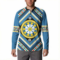 Sicily Italy Carretto Siciliano Button Sweatshirt Azure Sicilian Cart Wheel Pattern