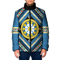 Sicily Italy Carretto Siciliano Padded Jacket Azure Sicilian Cart Wheel Pattern
