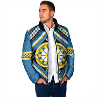 Sicily Italy Carretto Siciliano Padded Jacket Azure Sicilian Cart Wheel Pattern