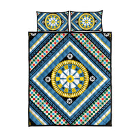 Sicily Italy Carretto Siciliano Quilt Bed Set Azure Sicilian Cart Wheel Pattern
