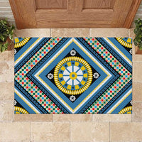 Sicily Italy Carretto Siciliano Rubber Doormat Azure Sicilian Cart Wheel Pattern