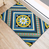 Sicily Italy Carretto Siciliano Rubber Doormat Azure Sicilian Cart Wheel Pattern