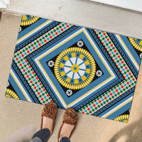 Sicily Italy Carretto Siciliano Rubber Doormat Azure Sicilian Cart Wheel Pattern