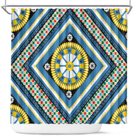 Sicily Italy Carretto Siciliano Shower Curtain Azure Sicilian Cart Wheel Pattern