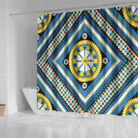 Sicily Italy Carretto Siciliano Shower Curtain Azure Sicilian Cart Wheel Pattern