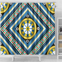 Sicily Italy Carretto Siciliano Shower Curtain Azure Sicilian Cart Wheel Pattern