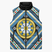 Sicily Italy Carretto Siciliano Sleeveless Puffer Jacket Azure Sicilian Cart Wheel Pattern