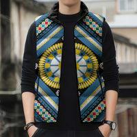 Sicily Italy Carretto Siciliano Sleeveless Puffer Jacket Azure Sicilian Cart Wheel Pattern