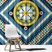 Sicily Italy Carretto Siciliano Window Curtain Azure Sicilian Cart Wheel Pattern