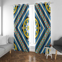 Sicily Italy Carretto Siciliano Window Curtain Azure Sicilian Cart Wheel Pattern