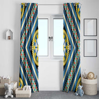 Sicily Italy Carretto Siciliano Window Curtain Azure Sicilian Cart Wheel Pattern