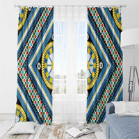 Sicily Italy Carretto Siciliano Window Curtain Azure Sicilian Cart Wheel Pattern