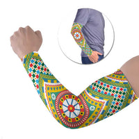 Sicily Italy Carretto Siciliano Arm Sleeves Green Sicilian Cart Wheel Pattern