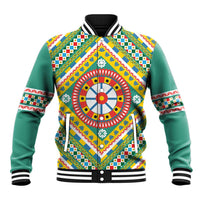 Sicily Italy Carretto Siciliano Baseball Jacket Green Sicilian Cart Wheel Pattern