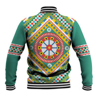 Sicily Italy Carretto Siciliano Baseball Jacket Green Sicilian Cart Wheel Pattern