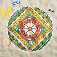 Sicily Italy Carretto Siciliano Beach Blanket Green Sicilian Cart Wheel Pattern