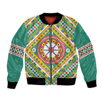 Sicily Italy Carretto Siciliano Bomber Jacket Green Sicilian Cart Wheel Pattern