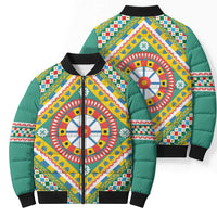 Sicily Italy Carretto Siciliano Bomber Puffer Jacket Green Sicilian Cart Wheel Pattern