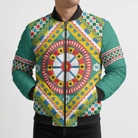 Sicily Italy Carretto Siciliano Bomber Puffer Jacket Green Sicilian Cart Wheel Pattern