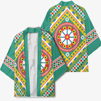 Sicily Italy Carretto Siciliano Kimono Green Sicilian Cart Wheel Pattern