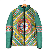 Sicily Italy Carretto Siciliano Padded Jacket Green Sicilian Cart Wheel Pattern