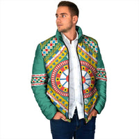 Sicily Italy Carretto Siciliano Padded Jacket Green Sicilian Cart Wheel Pattern