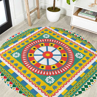 Sicily Italy Carretto Siciliano Round Carpet Green Sicilian Cart Wheel Pattern