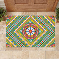 Sicily Italy Carretto Siciliano Rubber Doormat Green Sicilian Cart Wheel Pattern