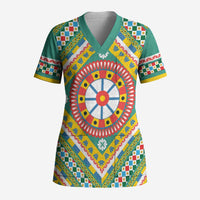 Sicily Italy Carretto Siciliano Scrub Top Green Sicilian Cart Wheel Pattern