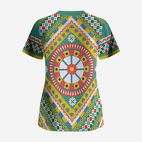 Sicily Italy Carretto Siciliano Scrub Top Green Sicilian Cart Wheel Pattern