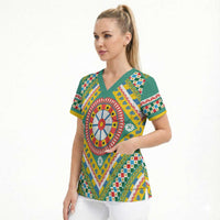 Sicily Italy Carretto Siciliano Scrub Top Green Sicilian Cart Wheel Pattern