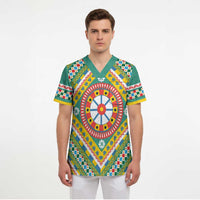 Sicily Italy Carretto Siciliano Scrub Top Green Sicilian Cart Wheel Pattern
