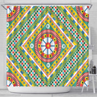 Sicily Italy Carretto Siciliano Shower Curtain Green Sicilian Cart Wheel Pattern