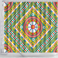 Sicily Italy Carretto Siciliano Shower Curtain Green Sicilian Cart Wheel Pattern