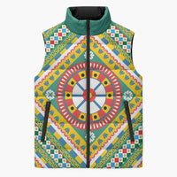 Sicily Italy Carretto Siciliano Sleeveless Puffer Jacket Green Sicilian Cart Wheel Pattern