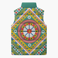 Sicily Italy Carretto Siciliano Sleeveless Puffer Jacket Green Sicilian Cart Wheel Pattern
