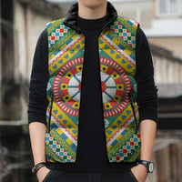 Sicily Italy Carretto Siciliano Sleeveless Puffer Jacket Green Sicilian Cart Wheel Pattern