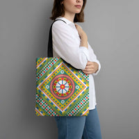 Sicily Italy Carretto Siciliano Tote Bag Green Sicilian Cart Wheel Pattern