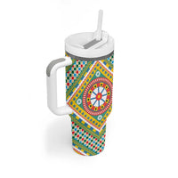 Sicily Italy Carretto Siciliano Tumbler With Handle Green Sicilian Cart Wheel Pattern