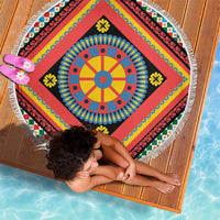 Sicily Italy Carretto Siciliano Beach Blanket Red Sicilian Cart Wheel Pattern